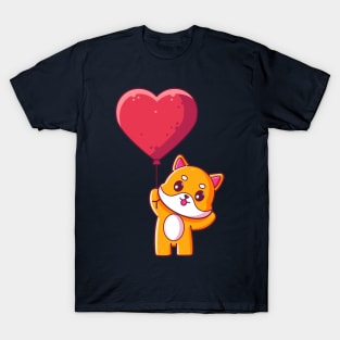 Cute dog shiba inu holding love balloon T-Shirt